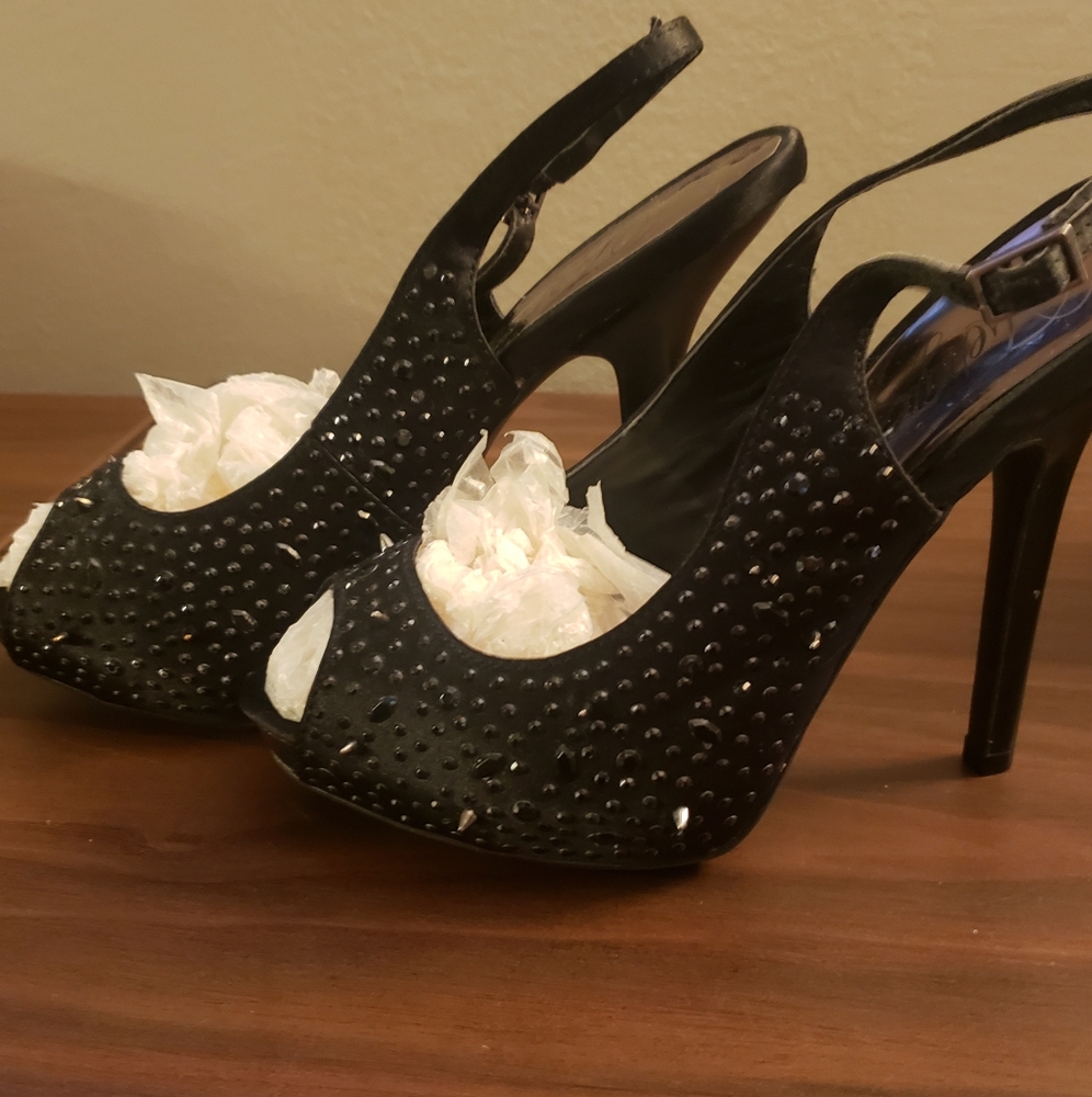 Fergie Black Studded Open Toe Stiletto Sandals